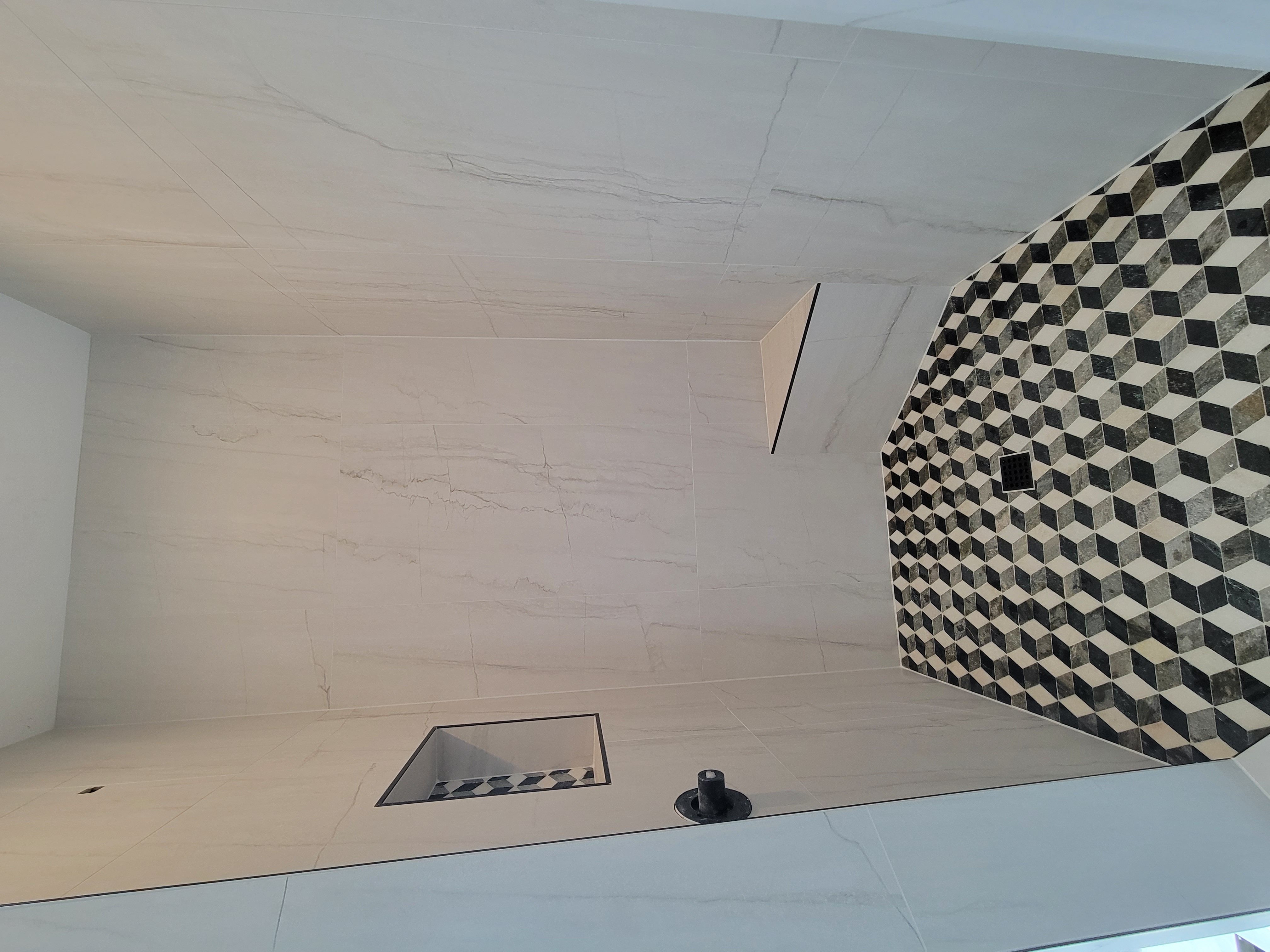 Porcelain and Marble Mosaic Master Shower