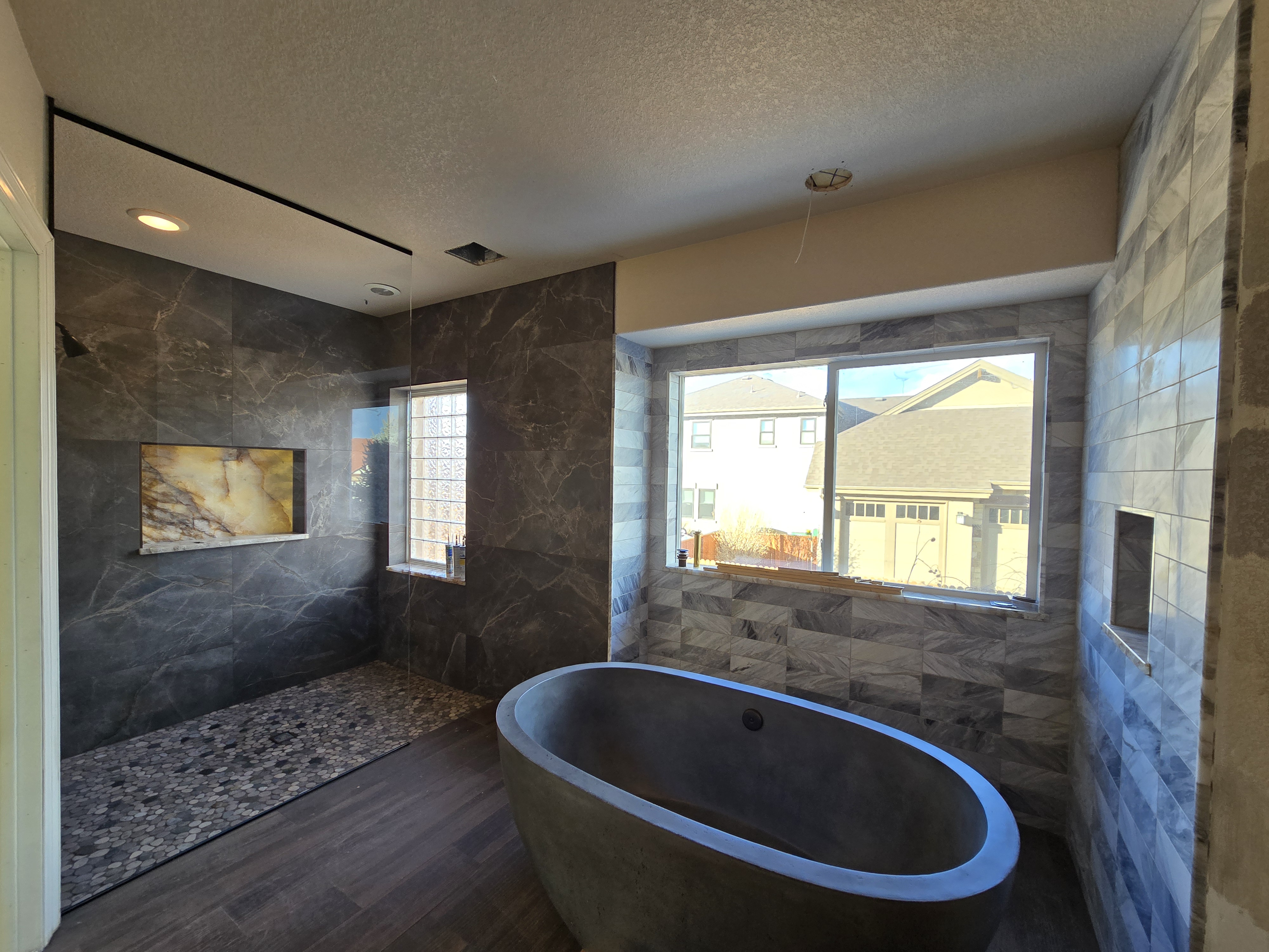 Walk-in Porcelain and Stone Shower